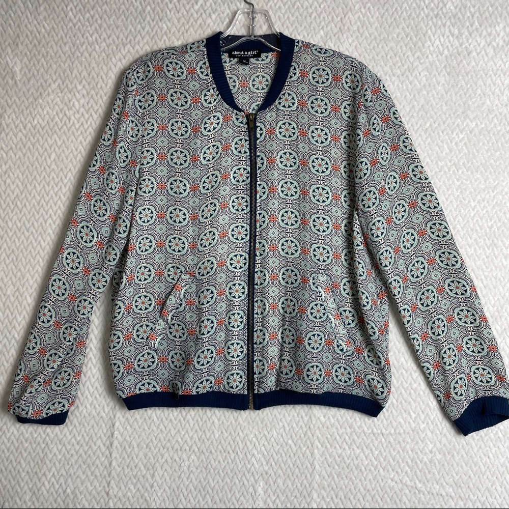 About A Girl Los Angeles Mandala Boho Zip Front Sheer Light Weight Jacket Size M